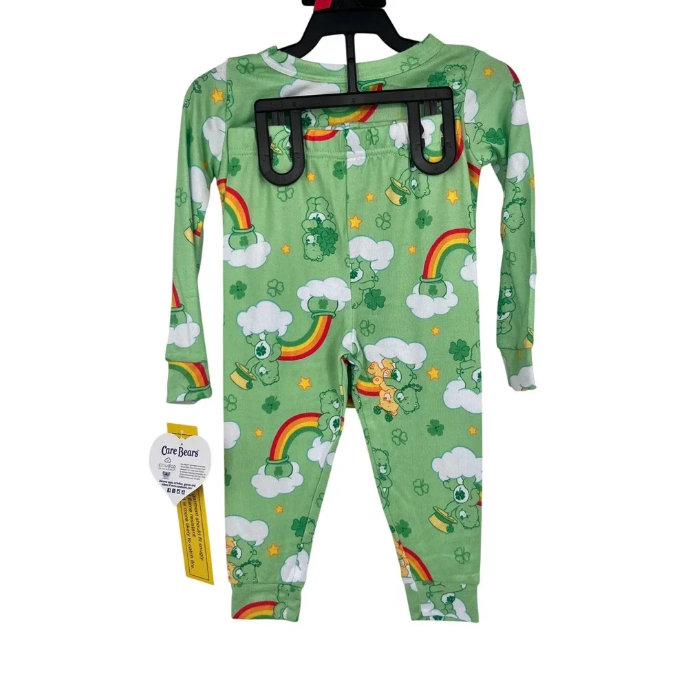 Care Bears Pajama Set Kids 2T Green Good‎ Luck Bear St Patricks Day Rainbow